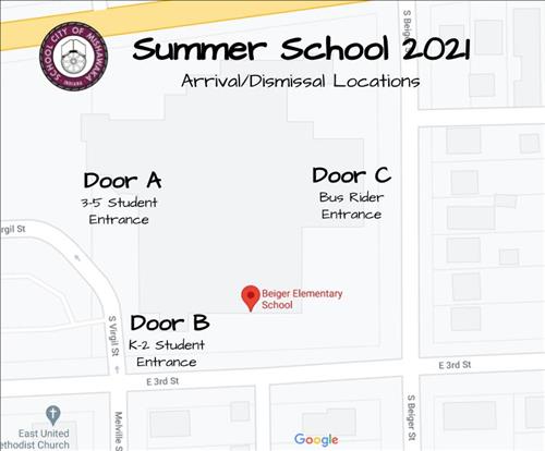 summer school 2021 drop off/pick up map